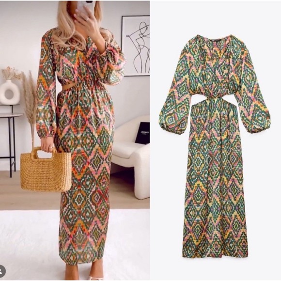 NWT Zara cut out  Boho midi Dress - Picture 2 of 8